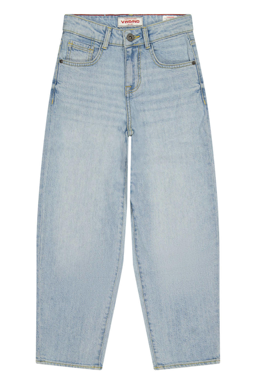 Light blue denim jongens Vingino Kristoph baggy jeans van denim met regular waist, rits- en knoopsluiting en effen