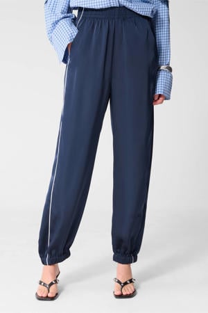 barrel high waist gestreepte broek donkerblauw