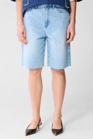 regular waist short light blue denim