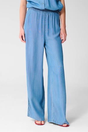 wide leg regular waist broek medium blue denim