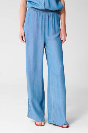 wide leg regular waist broek medium blue denim