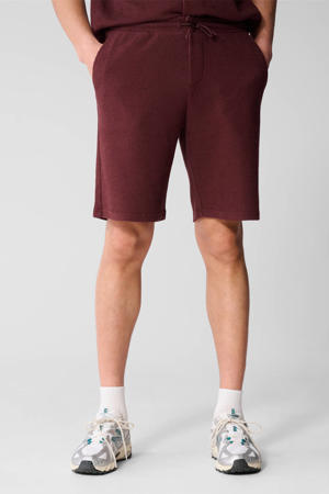 relaxed regular waist sweatshort donkerrood met ingebreid patroon