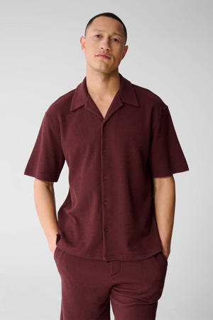 relaxed casual overhemd rib gebreid donkerrood