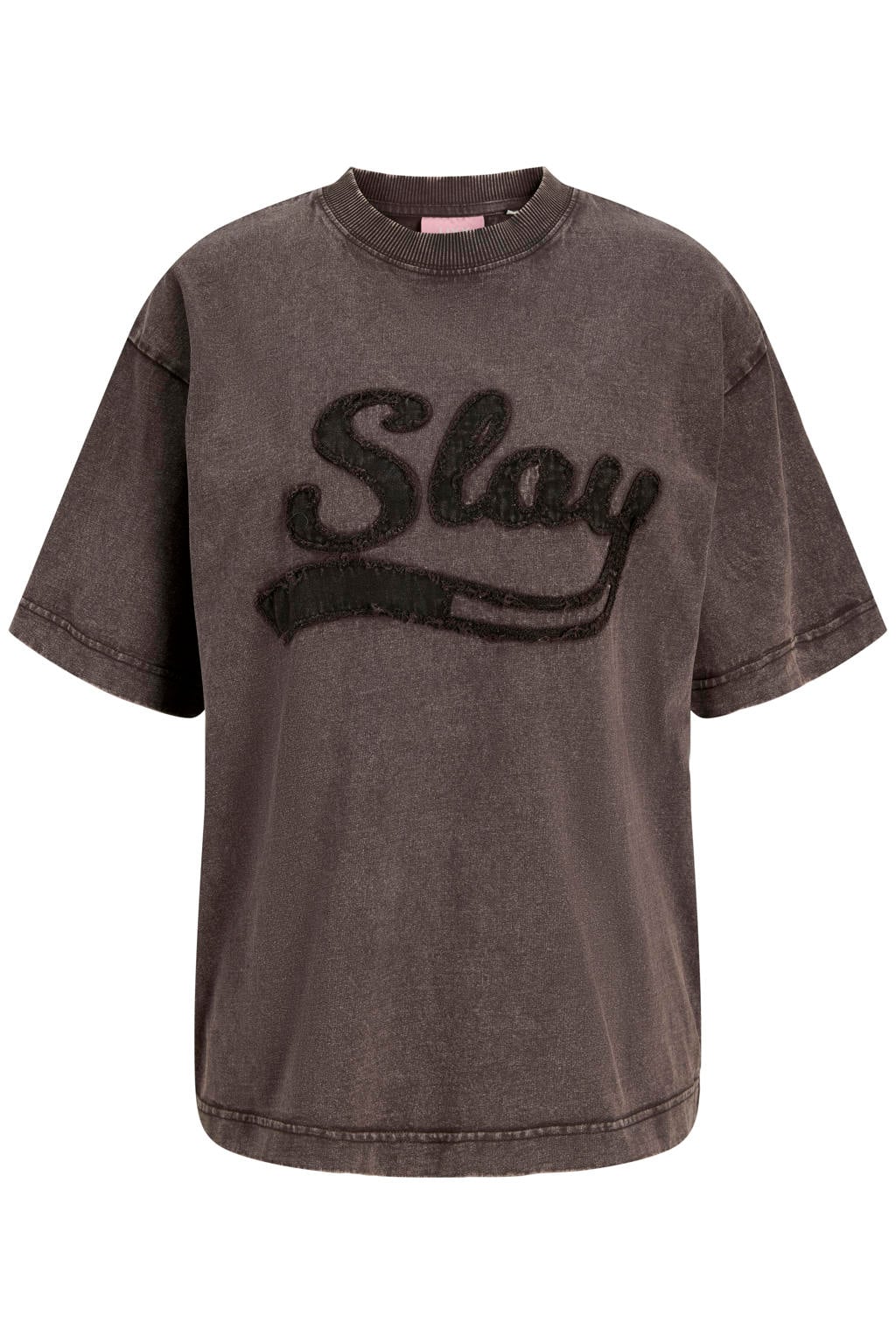 Grijs melange dames JJXX T-shirt melange van katoen met tekst print, korte mouwen en ronde hals