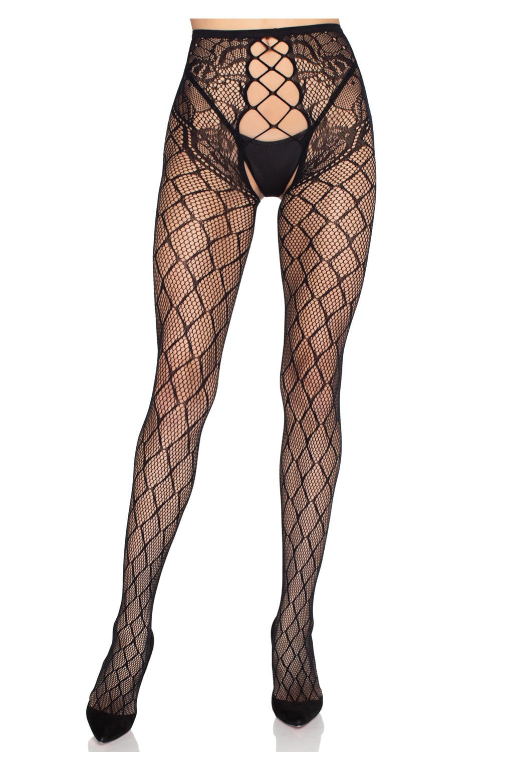 Leg Avenue netpanty met open kruis zwart