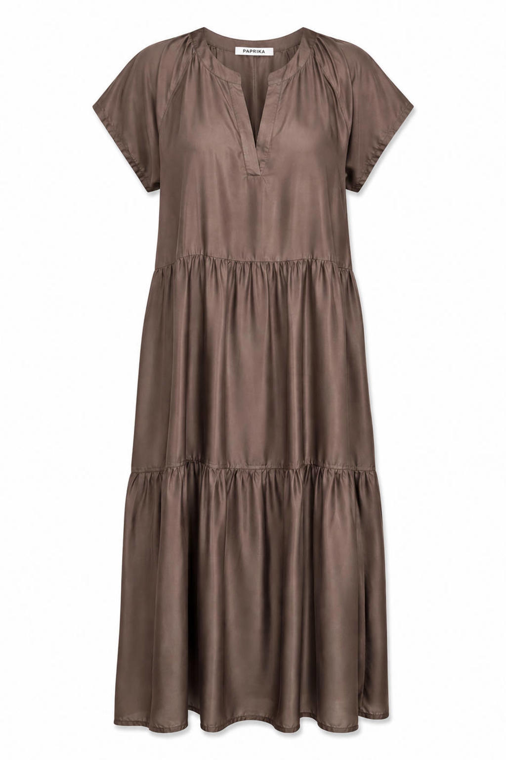 Paprika midi jurk met ruches Plus Size - bruin
