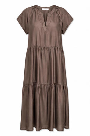 midi jurk met ruches Plus Size - bruin