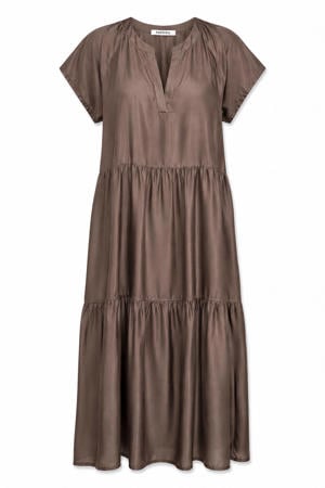 midi jurk met ruches Plus Size - bruin