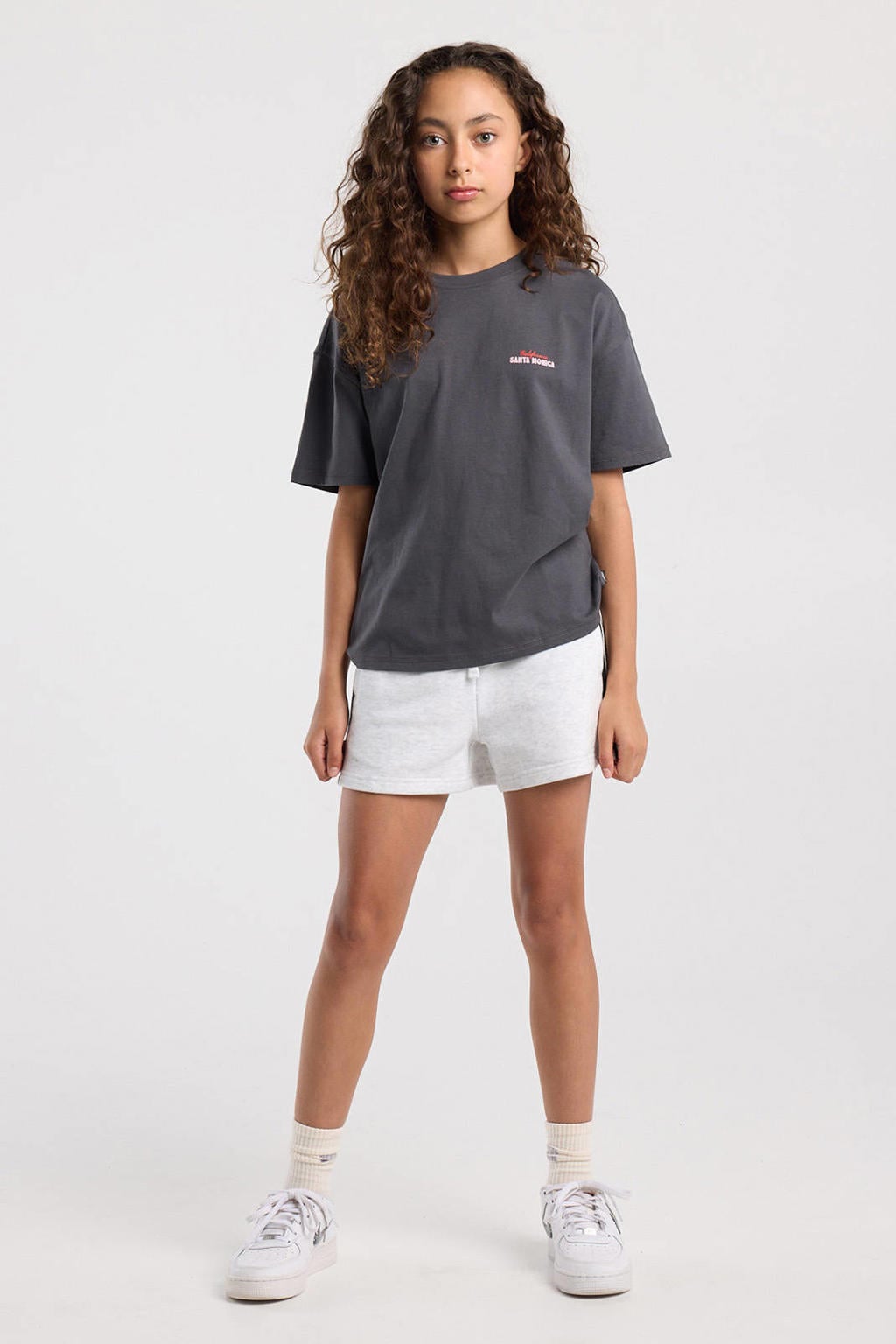 Antraciete meisjes America Today T-shirt van katoen met backprint, korte mouwen en ronde hals