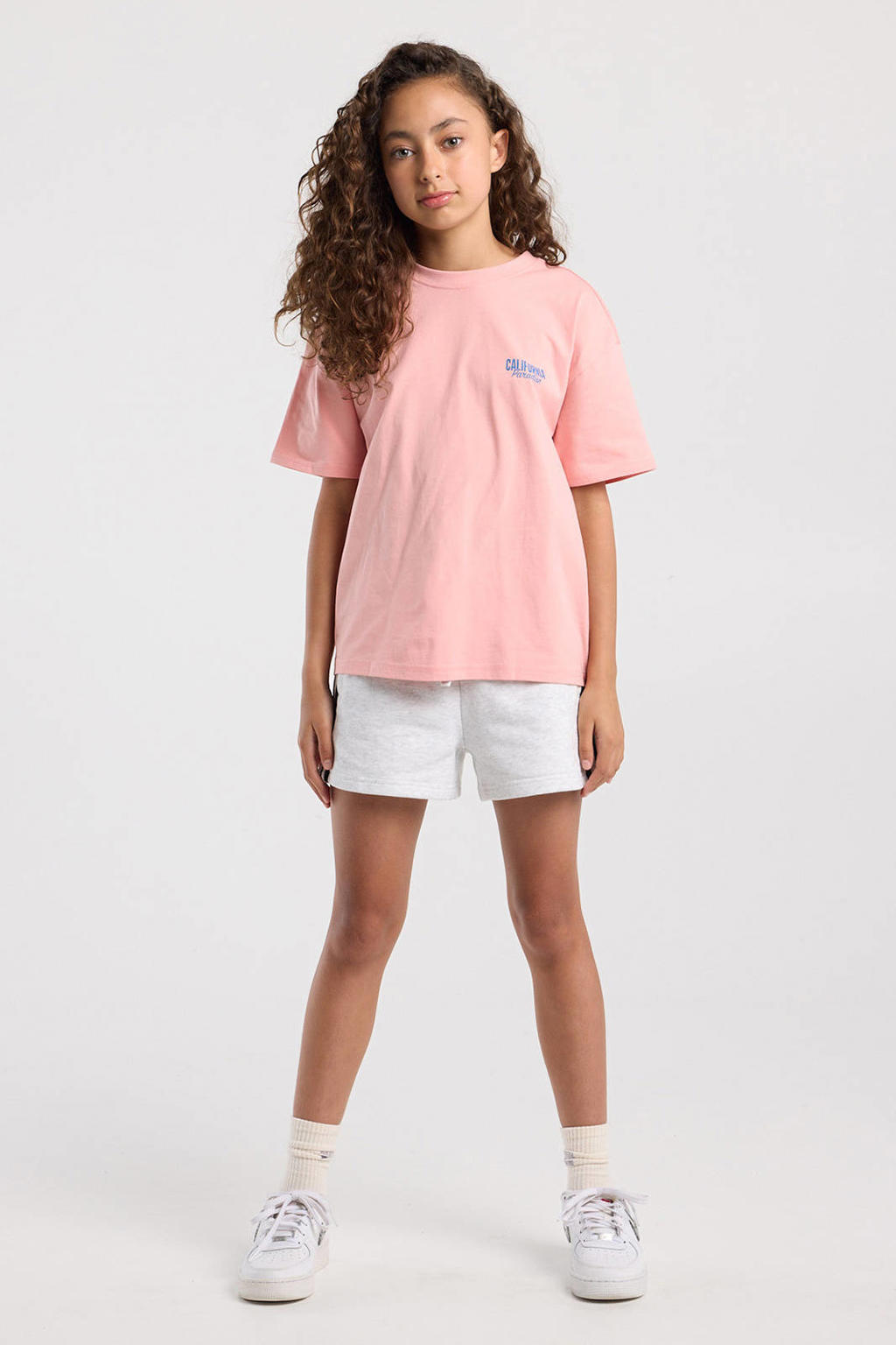 Lichtroze meisjes America Today T-shirt van katoen met backprint, korte mouwen en ronde hals