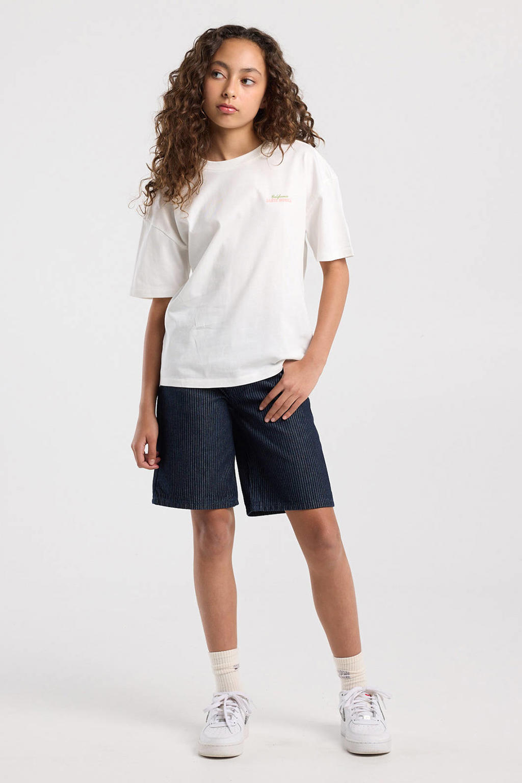 Witte meisjes America Today T-shirt van katoen met backprint, korte mouwen en ronde hals