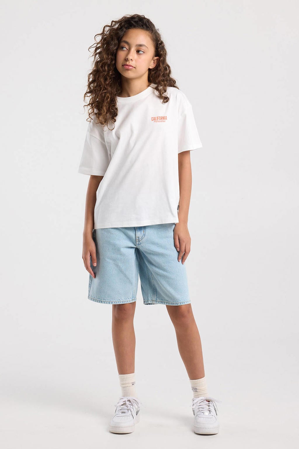 Witte meisjes America Today T-shirt van katoen met backprint, korte mouwen en ronde hals