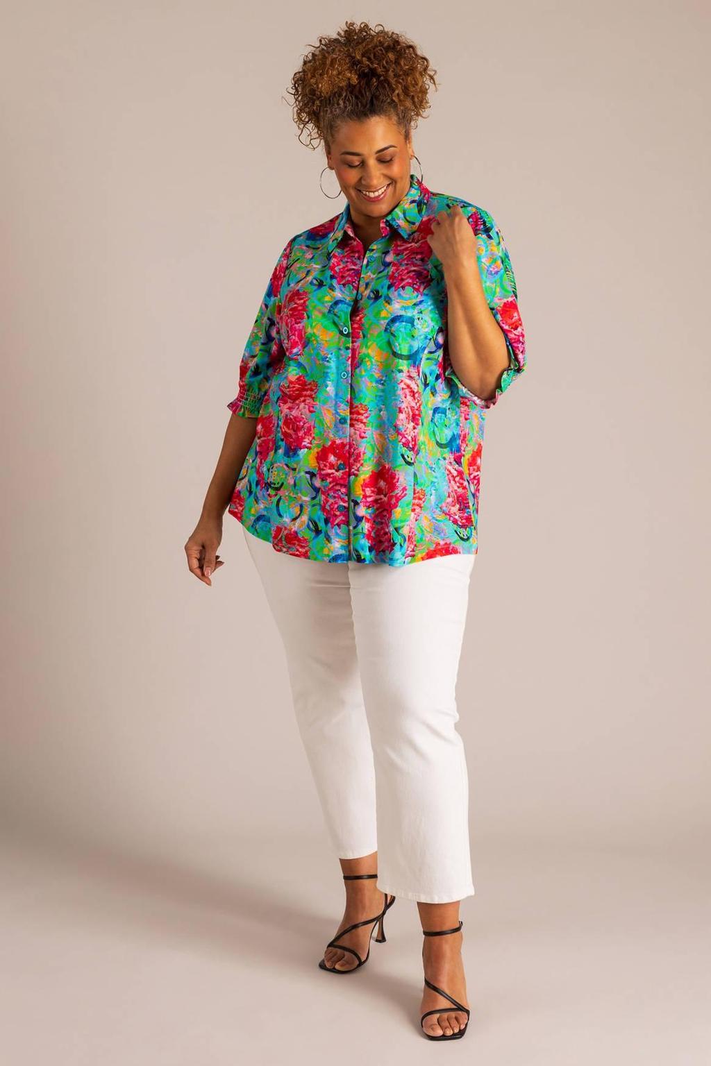 Multikleurige dames Colletta gebloemde blouse van viscose met lange mouwen, klassieke kraag en knoopsluiting