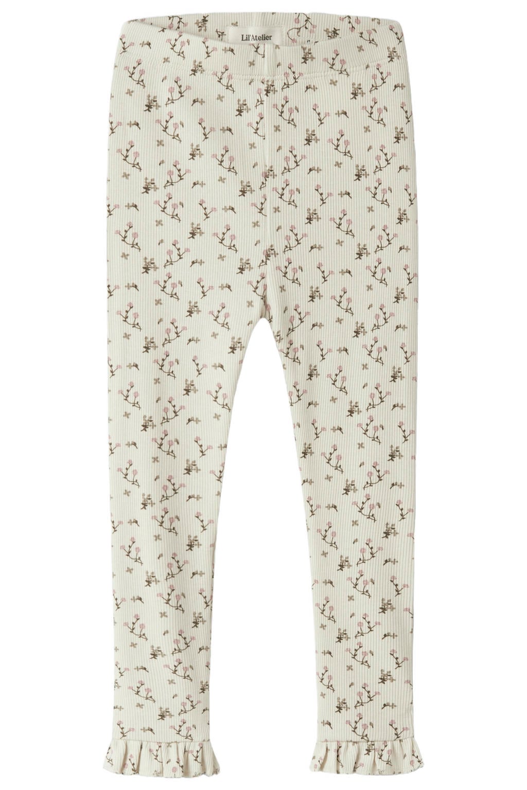 Ecru meisjes LIL' ATELIER MINI slim fit gebloemde legging van stretchkatoen met elastische tailleband