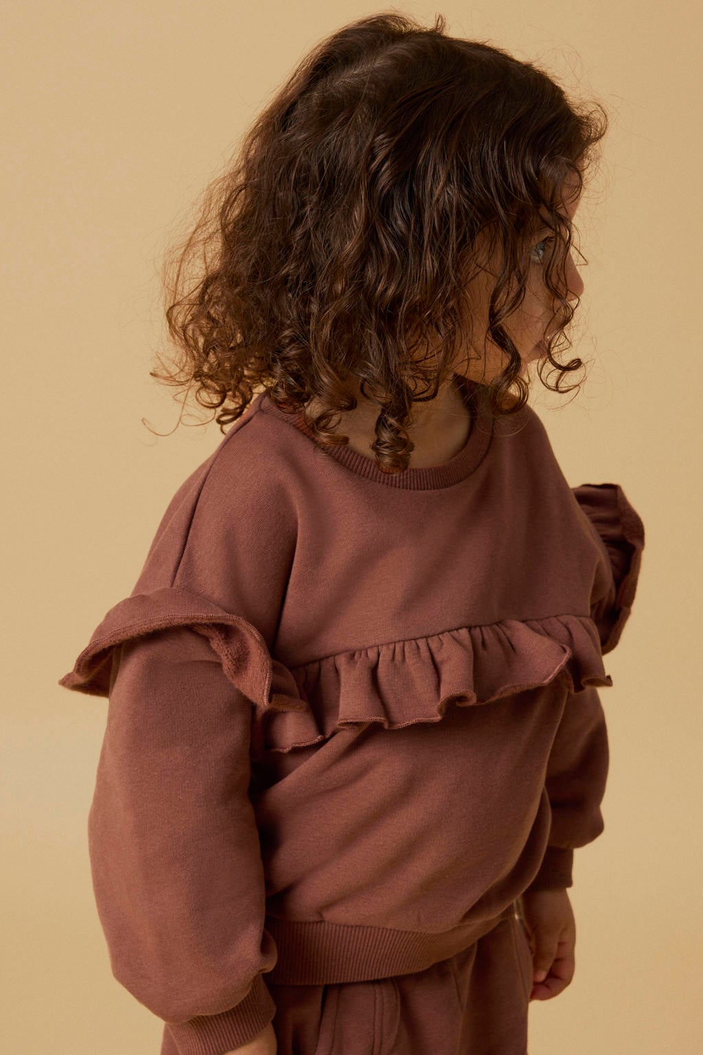 LIL' ATELIER MINI loose fit sweater met ruches - bruin