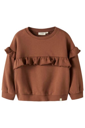 loose fit sweater met ruches - bruin