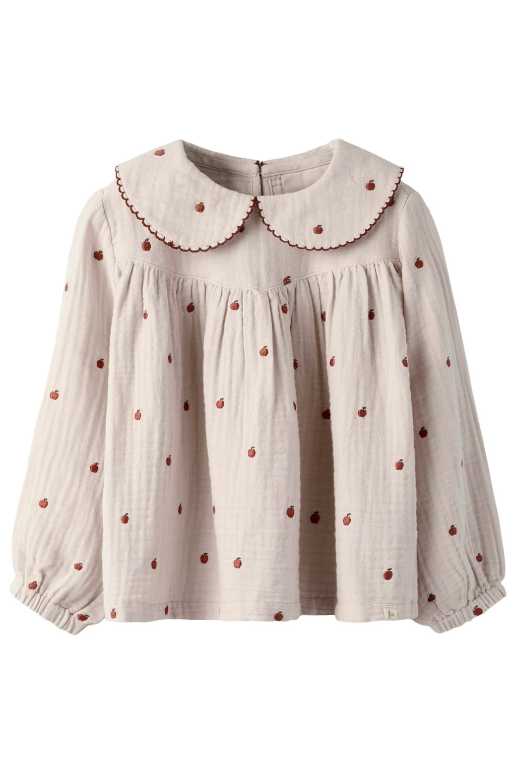 Lichtroze meisjes LIL' ATELIER MINI a-lijn blousetop en print met lange mouwen, peter pan-kraag, knoopsluiting en borduursels