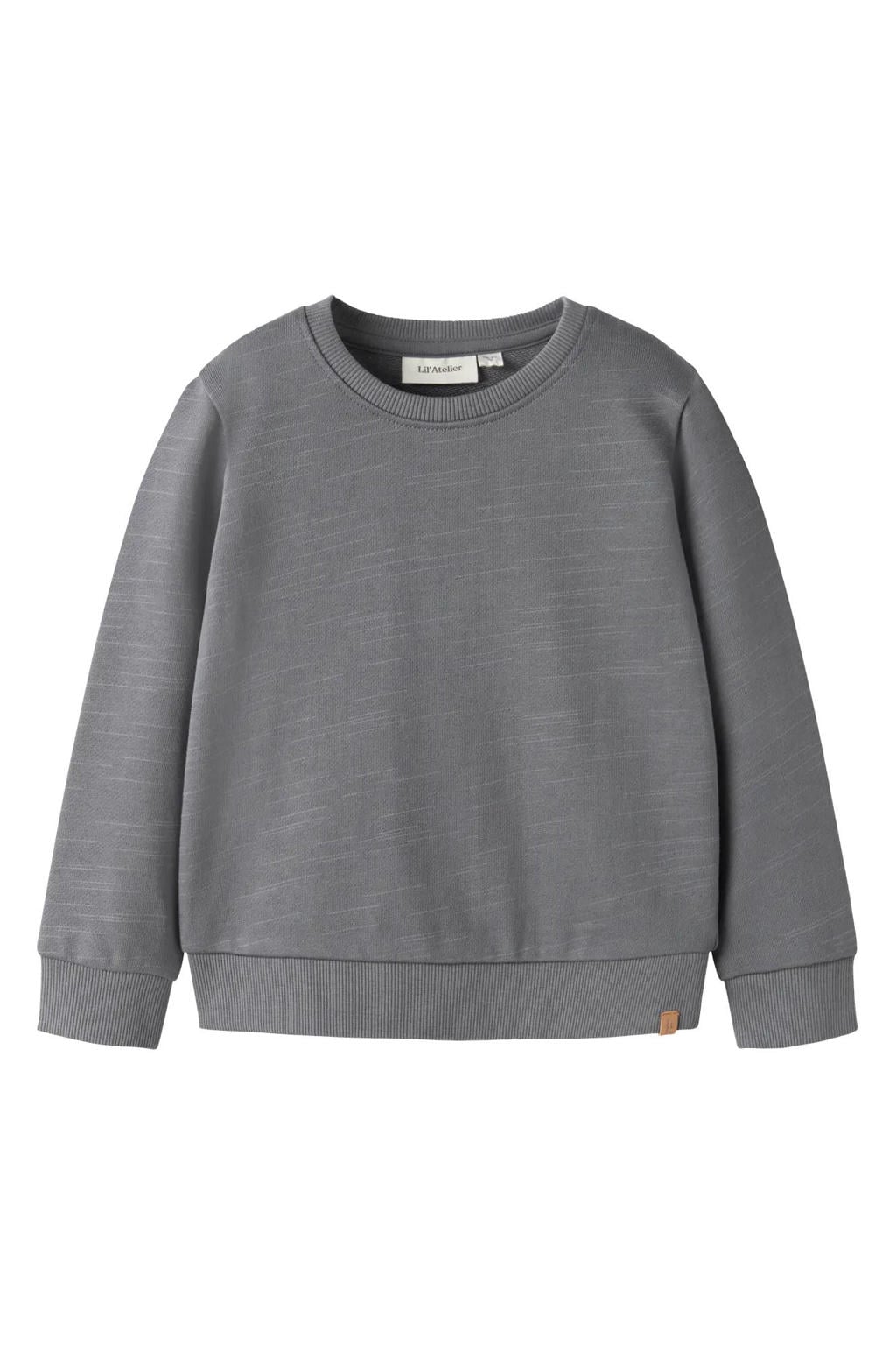 Antraciete jongens LIL' ATELIER MINI sweat loose fit sweater met effen, lange mouwen en ronde hals