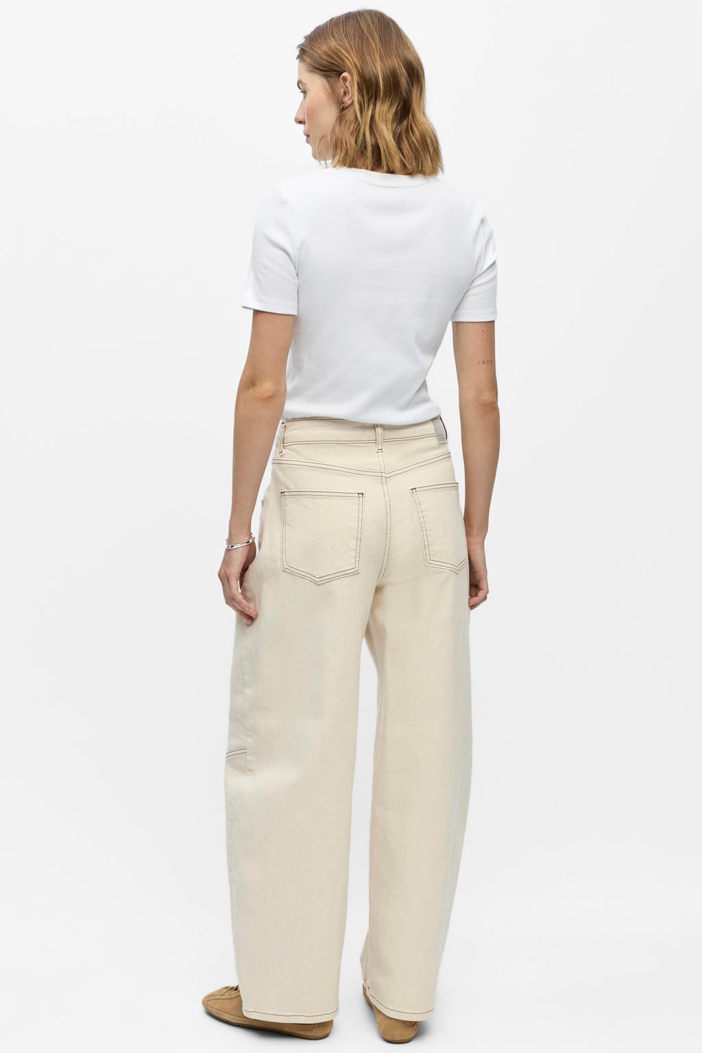 Ecru dames OBJECT Objemmia Mw Barrel Jeans E Div barrel jeans van denim met regular waist, rits- en knoopsluiting en effen