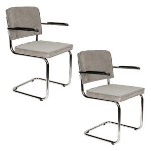 eetkamerstoel (set van 2) Ridge Rib Ridge Rib Eetkamerstoelen Met Armleuning Lichtgrijs - Set van 2