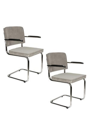 eetkamerstoel (set van 2) Ridge Rib Ridge Rib Eetkamerstoelen Met Armleuning Lichtgrijs - Set van 2
