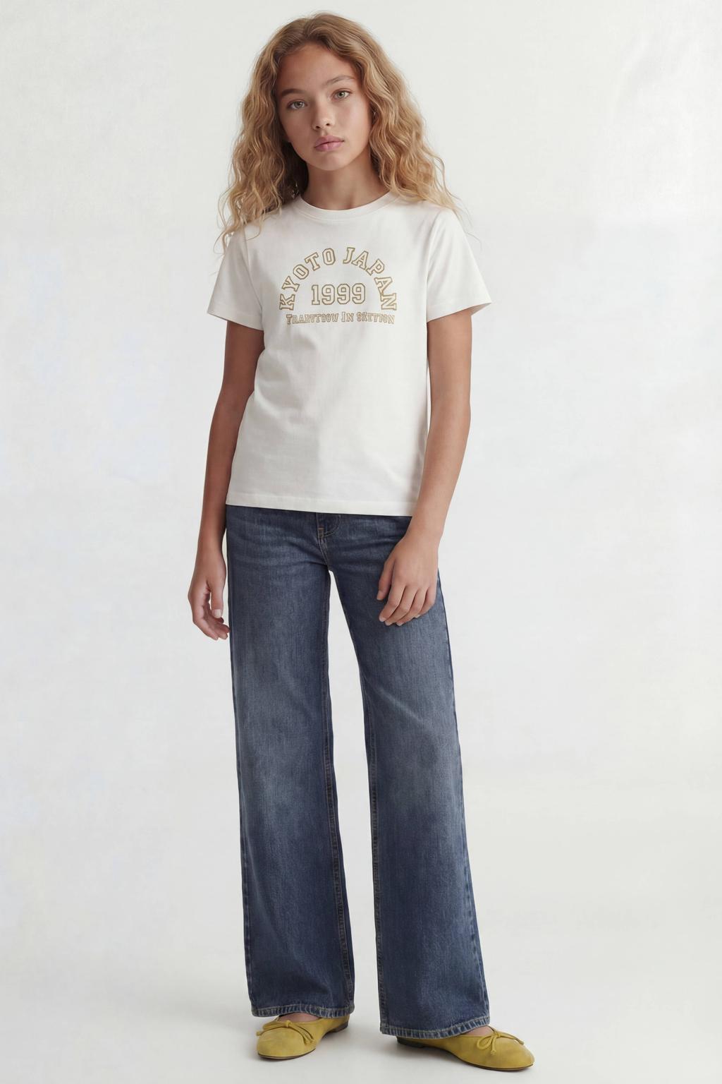Witte meisjes JJXX GIRL T-shirt van katoen met tekst print, korte mouwen en ronde hals