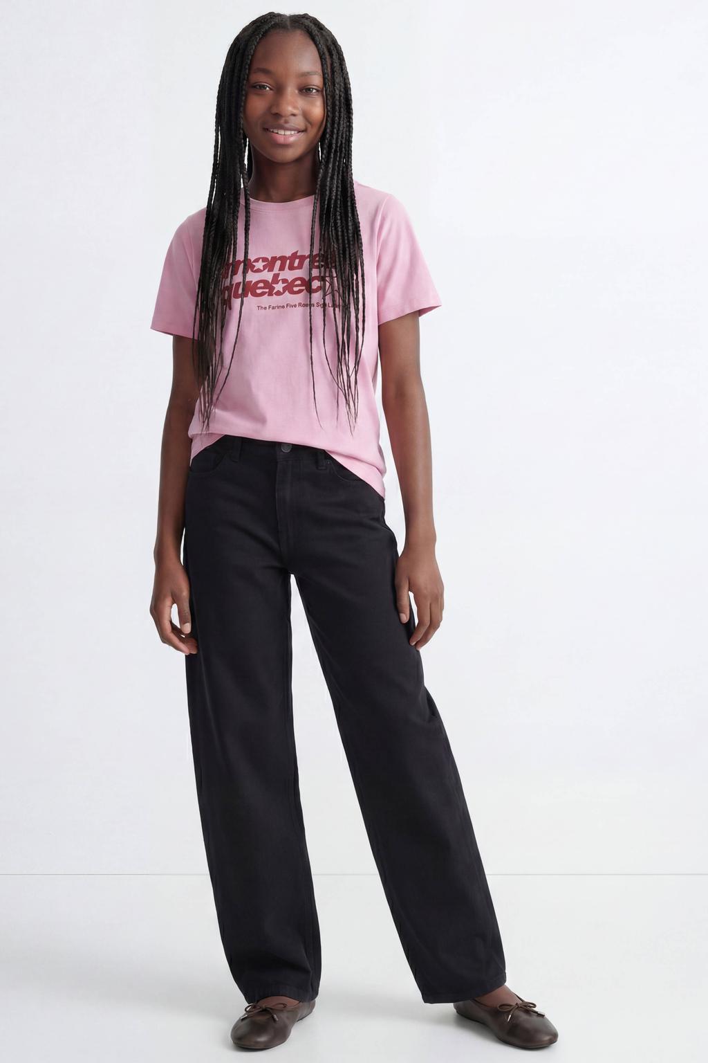 Roze meisjes JJXX GIRL T-shirt van katoen met tekst print, korte mouwen en ronde hals