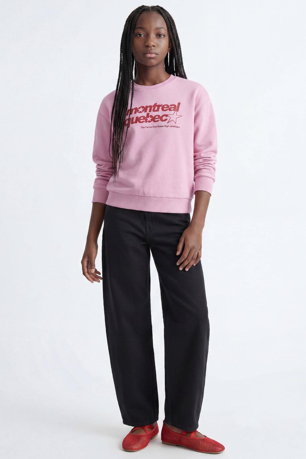 Roze meisjes JJXX GIRL sweater met tekst print, lange mouwen, ronde hals en geribde boorden