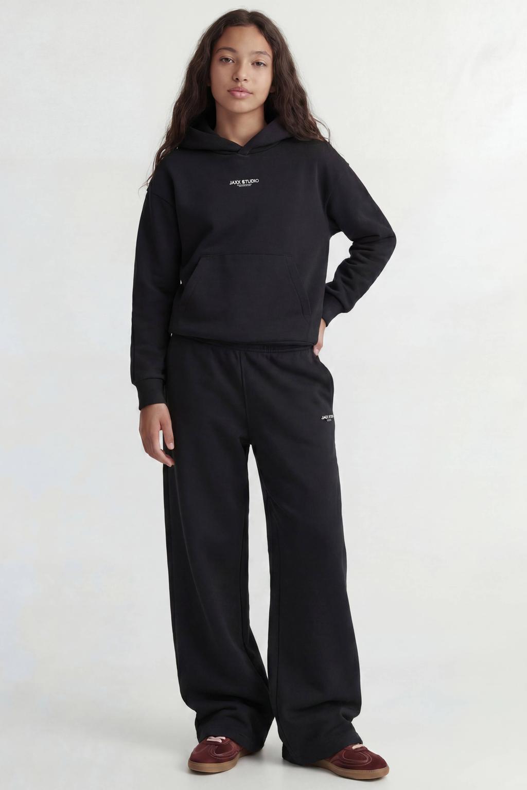Zwarte meisjes JJXX GIRL sweat hoodie met tekst print, lange mouwen en capuchon