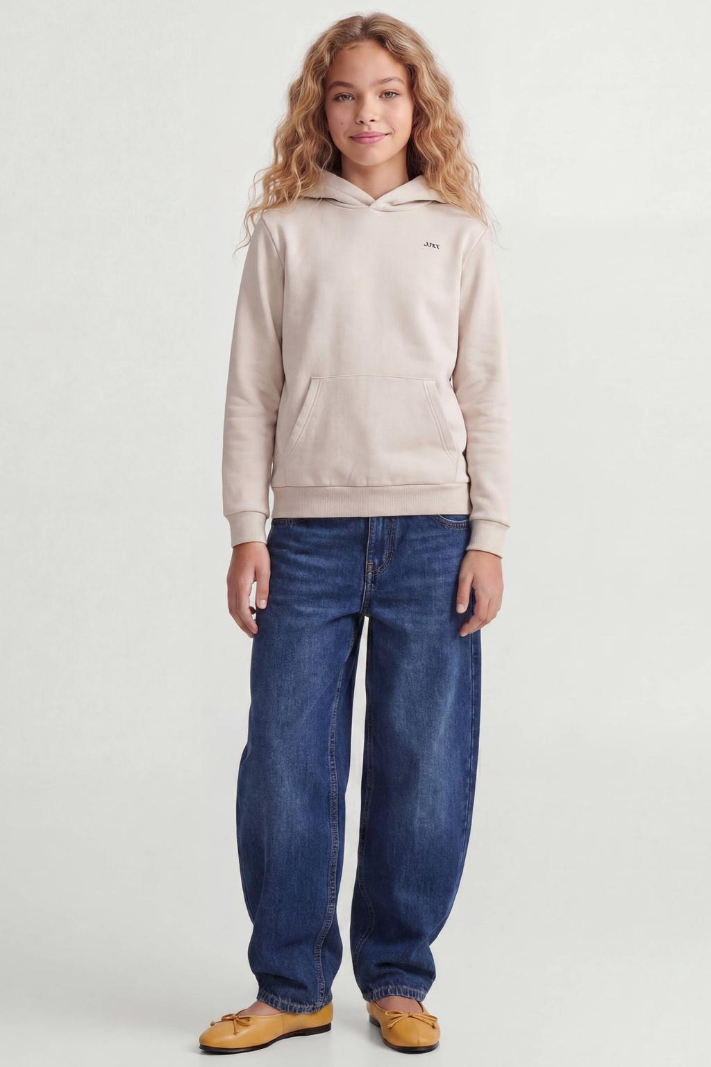 Beige meisjes JJXX GIRL hoodie van sweat materiaal met effen, lange mouwen en capuchon