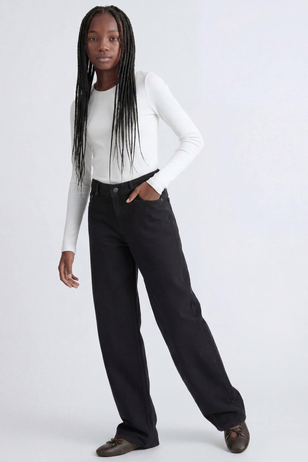 Black denim meisjes JJXX GIRL barrel jeans van denim met regular waist, rits- en knoopsluiting en effen
