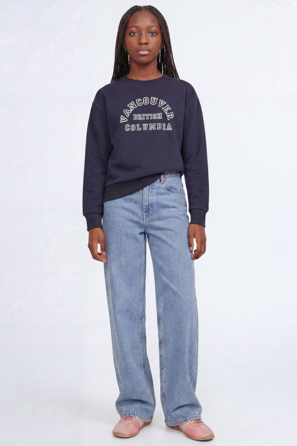 Medium blue denim meisjes JJXX GIRL barrel jeans mediumblauw van denim met regular waist, rits- en knoopsluiting en effen