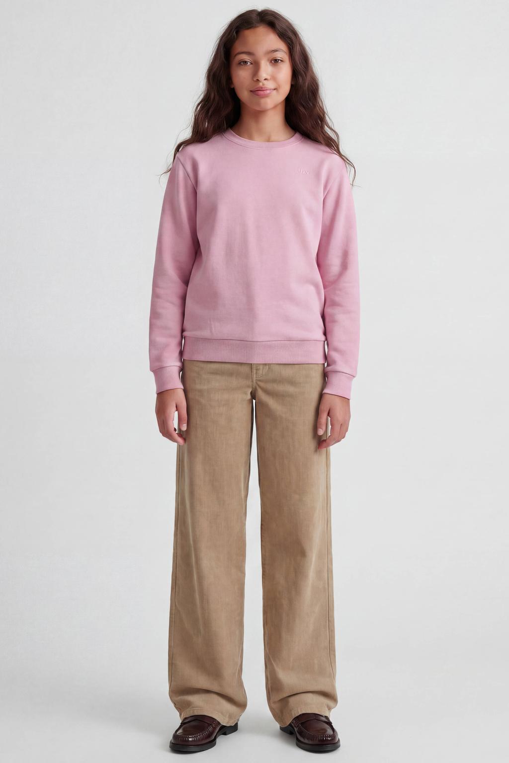 Roze meisjes JJXX GIRL sweater met effen, lange mouwen, ronde hals en geribde boorden