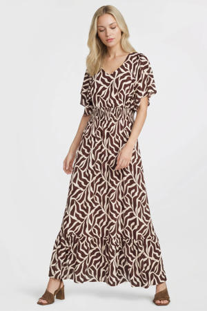 maxi jurk met print - donkerbruin