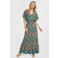 Geisha viscose maxi jurk met smockwerk en print - blauw