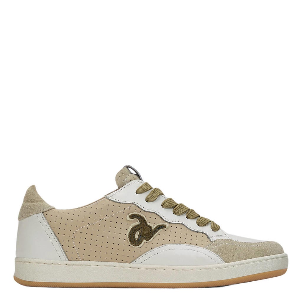 Kaki en witte dames JOSH V Yasmine leren sneakers - met veters