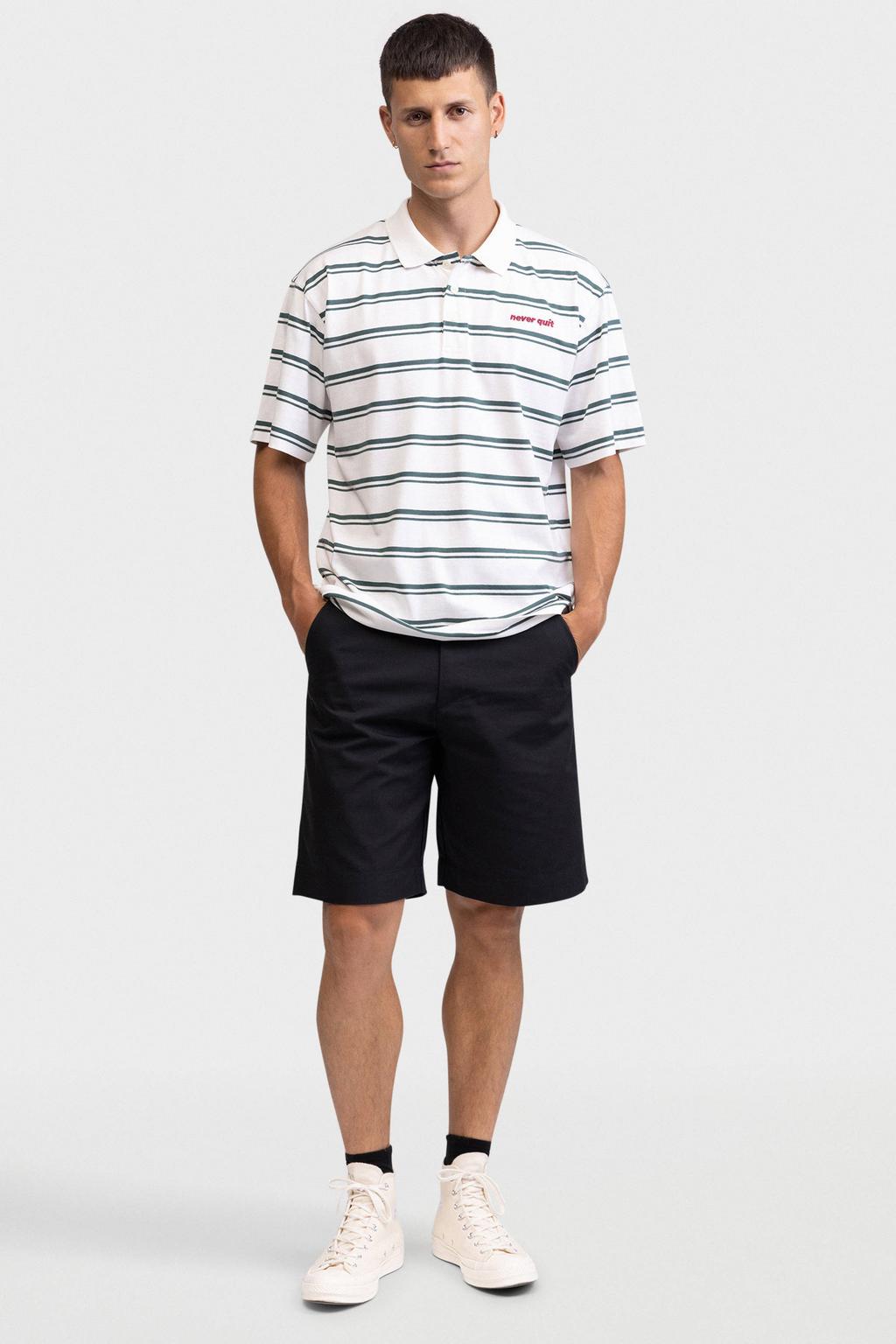 Ecru heren Redefined Rebel oversized gestreepte polo van katoen met korte mouwen en knoopsluiting