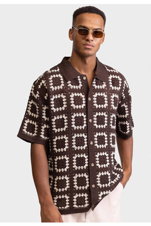 loose casual overhemd crochet bruin