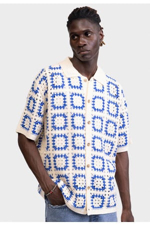 loose casual overhemd crochet blauw