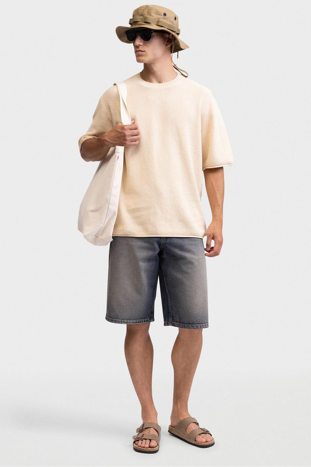 Redefined Rebel denim baggy short grijsblauw