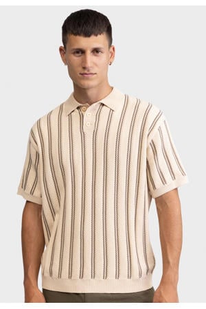 boxy gestreepte polo gebreid beige