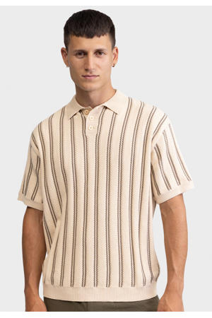 boxy gestreepte polo gebreid beige
