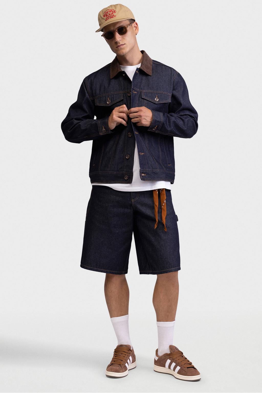 Dark blue denim heren Redefined Rebel spijkerjas dark blue van denim met effen, lange mouwen, klassieke kraag en knoopsluiting