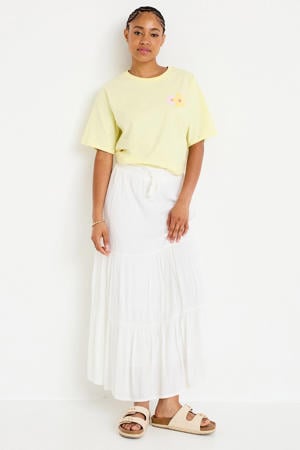 maxi strokenrok met ruches - wit