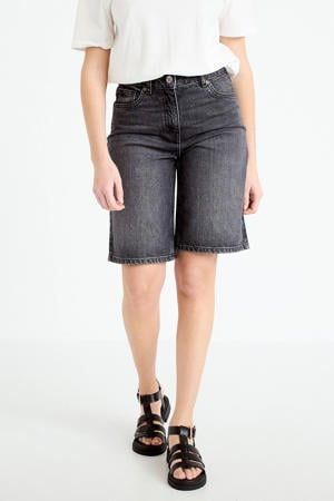 regular waist denim short black