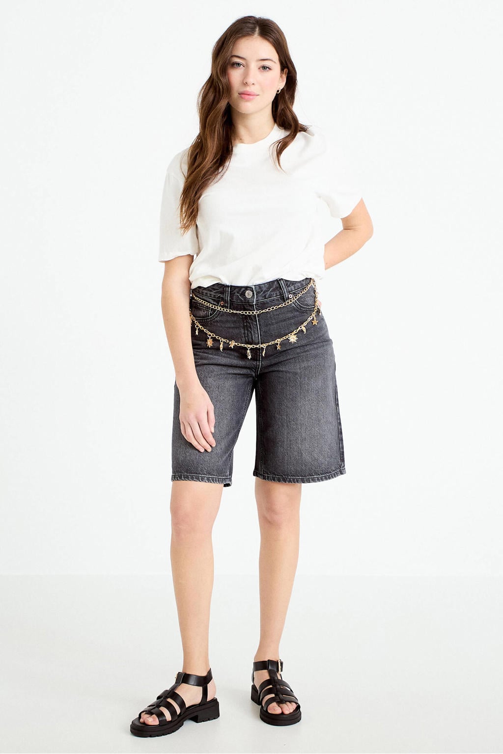 Black denim dames Cache Cache regular waist short black van denim met rits- en knoopsluiting