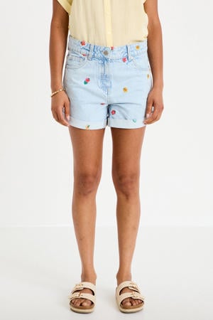 regular waist gebloemde short light blue denim