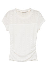thumbnail: Ecru dames Cache Cache top van polyester met effen, korte mouwen, ronde hals en semi-transparante details
