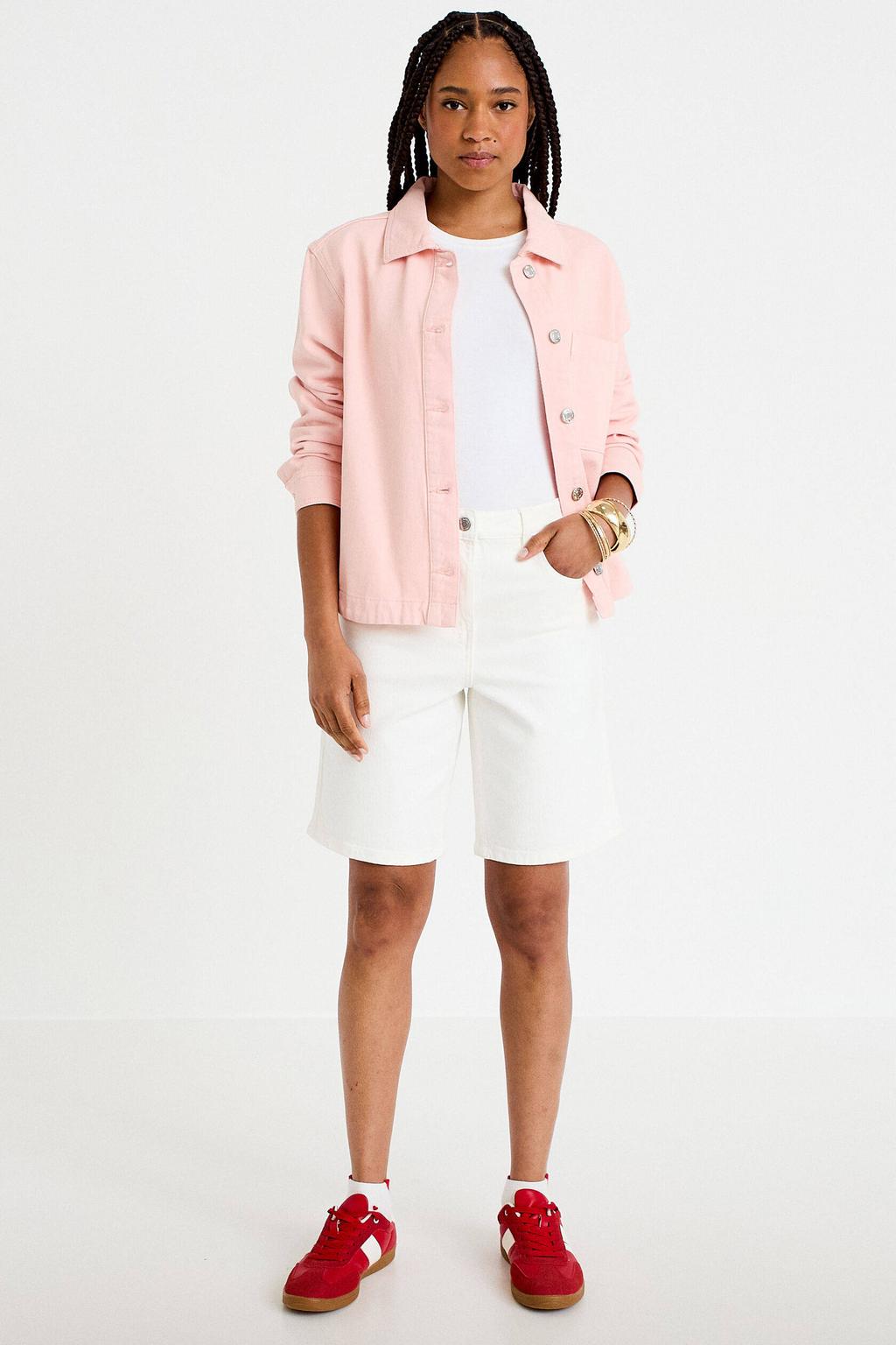 Witte dames Cache Cache straight regular waist short van denim met effen en rits- en knoopsluiting