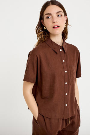 blouse met linnen bruin
